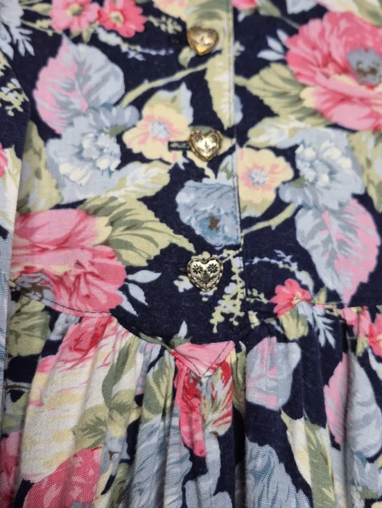 Vintage Les Modes Jolibel Floral Cottagecore Dress Romantic Prairie Tie Hearts - Picture 8 of 17